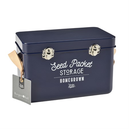 Jar for seeds, dark blue with leather handle