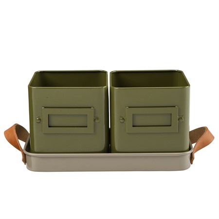 Kryddkrukor 2 st på fat - Oliv green Collection