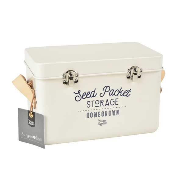 Burk för frö, sandfärgad m läderhandtag