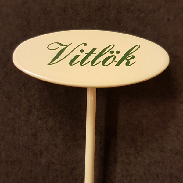 Vitlök skylt liten på spjut